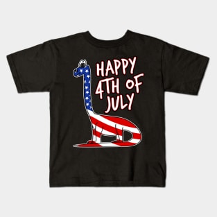 Happy 4th July Dinosaur American Flag Diplodocus Funny Kids T-Shirt